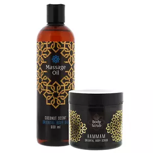 Oriental Hammam Pflegeset Bodypeeling mit Meersalz + Massageöl mit Kokosduft - Bild 1 von 7