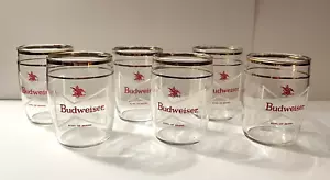6 Vintage Budweiser Beer Barrel Sampler Brewery Glasses ~ Bow Tie Logo ~ 3 1/8" - Picture 1 of 16