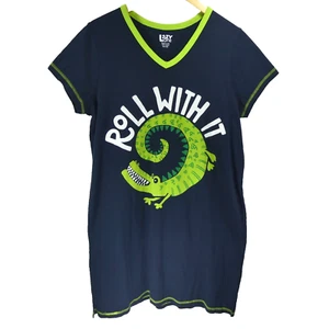 New Lazy One Women’s Blue S/M Short Sleeve Night Gown Shirt Gator Roll With It - Picture 1 of 7