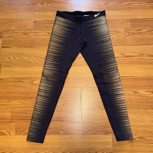 Nike Women's FLASH Leggings Reflective Running Gold RARE Dri-Fit Sz S Gym - Picture 1 of 5