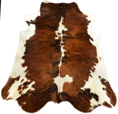 KUHFELL TRICOLOR STIERFELL ca. 210 x 190 cm  RINDERFELL TEPPICH BRAUN WEISS - Bild 1 von 4