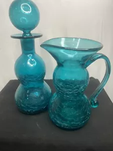 L@@K: Vintage Beautiful Green Crystal Pitcher & Decanter Collector Set /Pristine - Picture 1 of 12