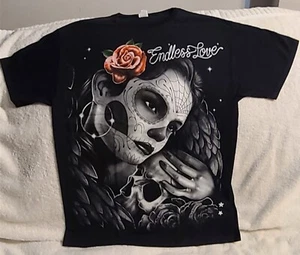CAMISETA DE MUJER DAY OF THE DEAD CRÁNEO FLOR ROSA ALAS DE AMOR INFINITO - Imagen 1 de 2