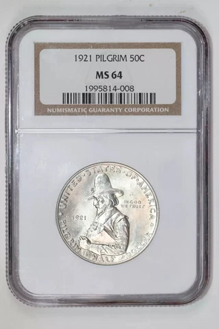 1921 PILGRIM SILVER COMMEMORATIVE HALF DOLLAR NGC MS64 Cover