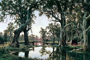 Evening Shadows Backwater of the Murray SA A1 by HJ Johnstone Canvas Print - Picture 1 of 1