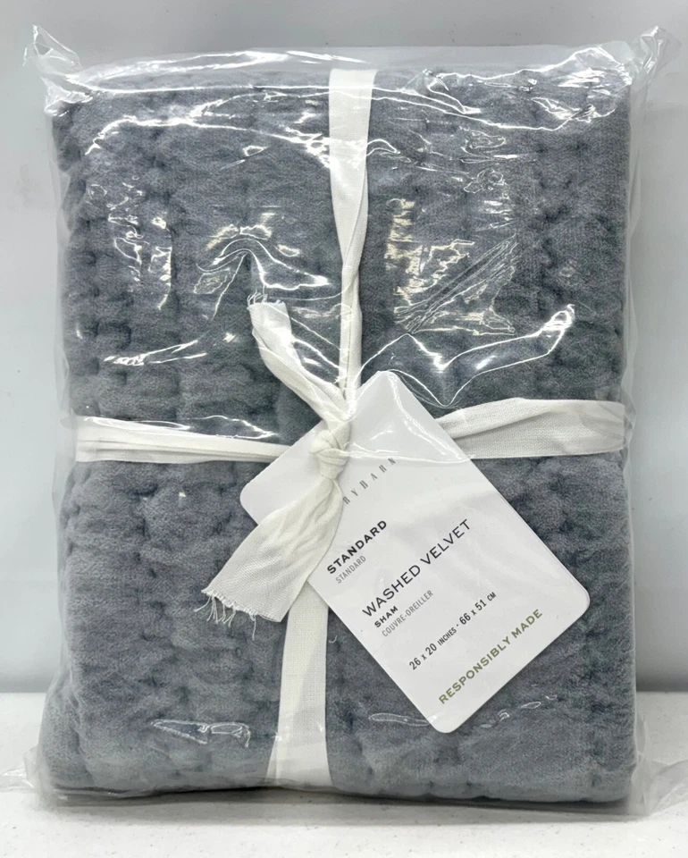 NUEVO Pottery Barn Terciopelo Lavado Hecho a Mano ESTÁNDAR Falsa ~ Azul Sombra Foto 1 de 1