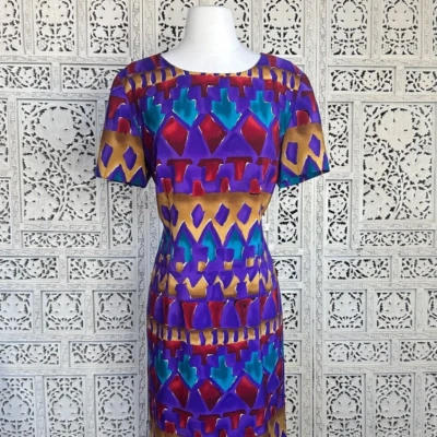 Vintage 90's Abstract Geometric Style Knee Length Dress Sz Medium - Image 1 of 4