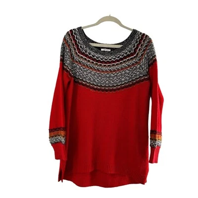 Maurices Red Knit Sweater Multicolor Fair Isle Pattern Long Sleeves L Western b - Image 1 of 4