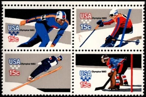 US - 1980 - 15 Cents Winter Olympics Se-Tenant Block w Ink Marking #1795A -1798A - Picture 1 of 1