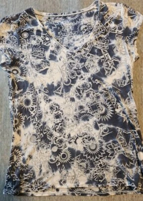 Camisa de mezclilla Calvin Klein blanca azul floral transparente manga corta mujer grande  Foto 1 de 4