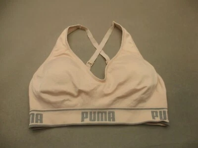 Sutiã esportivo feminino PUMA tamanho L forrado rosa sem fio puxar costas cruzadas treinamento 9K - Imagem 1 de 4