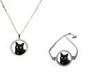 Set Of 2 Black Cat Pet Silver Colour Bracelet And Necklace + Gift Boxes