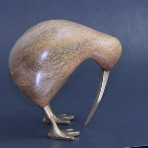 🪶 Crate & Barrel Kiwi Bird Figurine – Mango Wood & Brass – 5.5" Modern Decor 🌿 - Picture 1 of 6