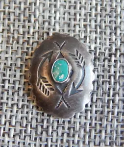 Antique Vtg Native American Button Silver with Turquoise ~Aprx: 7/8"~#411-X - Picture 1 of 4
