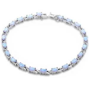 Oval White Opal .925 Sterling Silver Bracelet 7.5" - Picture 1 of 2