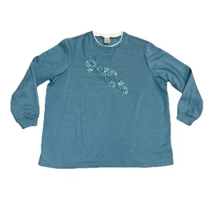 Blair besticktes geblümtes Damen-Sweatshirt Oma türkisblau Größe 2XL - Bild 1 von 12