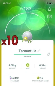 10x Tarountula Pokemon Bundle !! Good Chance of Lucky and Good IVs !! Go - Picture 1 of 1