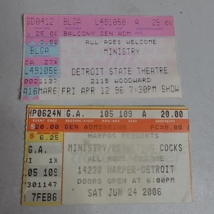Lote de 2 boletos usados de concierto de Detroit Ministry de colección 1996 2006 banda industrial - Imagen 1 de 4