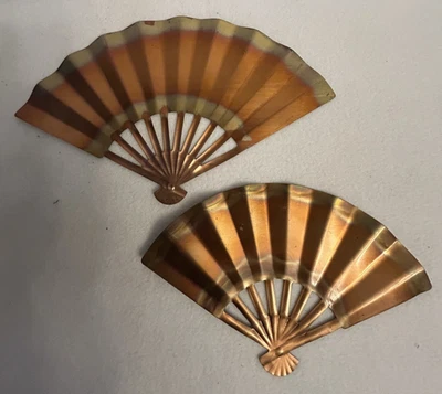 VTG MCM Fans Set Brass Copper Metal Wall Sculpture Art Lot Of 2 - Image 1 of 4