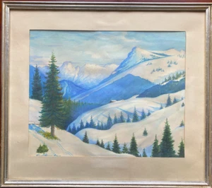 ::AQUARELL SIGN. GEORG SCHMID (1928-1998) WINTERLICHE BERGLANDSCHAFT TANNEN - Picture 1 of 9
