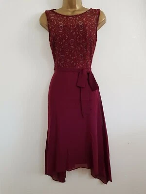 NEW DP Billie Blossom 10-18 Wine Red Chiffon Lace Hanky Hem Dress Occasion  - Image 1 of 4
