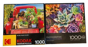 2 PK 1000 Piece Kodak Puzzle Puppies in Truck & Buffalo Simple Succulents - Picture 1 of 2