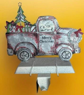 Soporte para colgador de medias de Navidad rojo galvanizado para camioneta pickup - granja rústica Foto 1 de 3