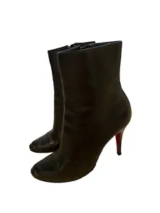 Christian Louboutin Leather Black Boots Designer Red Bottom Heals SZ 8 39 EUC - Picture 1 of 11