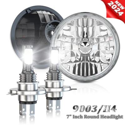 Pair 7 inch Round Led Headlight Sealed Beam Hi/Lo for Dodge D100 D200 300 Pickup - Image 1 of 4