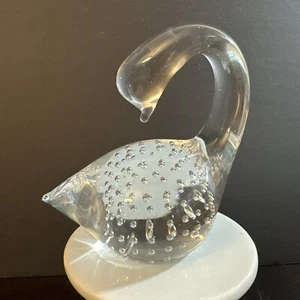 Controlled Bubbles Crystal Clear Glass Swan Figurine 4" Vintage - Picture 1 of 6