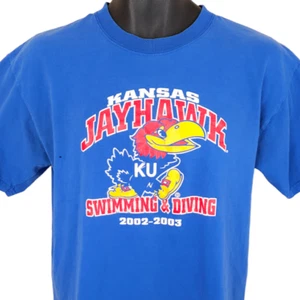 Vintage Kansas Jayhawks T Shirt Mens Size Medium Blue Y2K Swimming & Diving - Picture 1 of 8