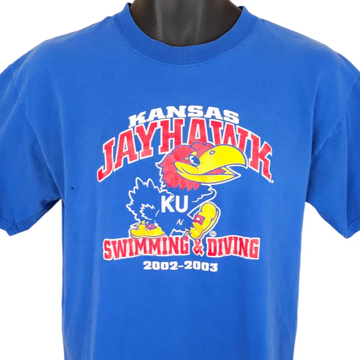 Vintage Kansas Jayhawks T Shirt Mens Size Medium Blue Y2K Swimming & Diving - Image 1 of 4