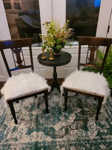 Pair Vintage Chippendale iris floral back Dining Room Chairs With Springs Cover