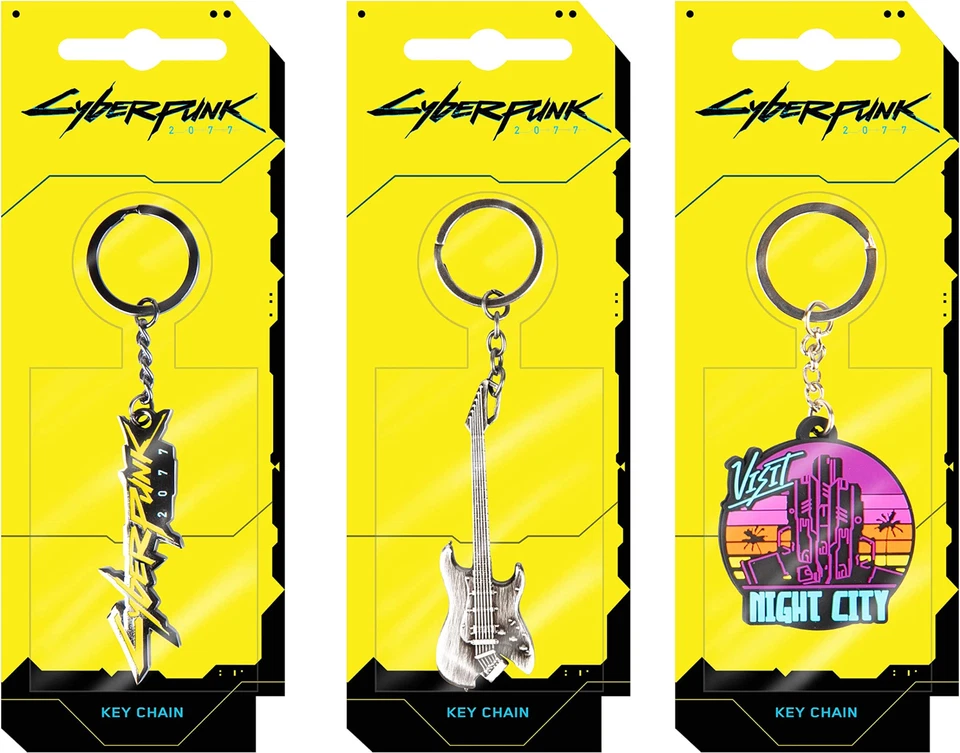 Cyberpunk 2077 Set of 3 Keychains Logo Johnny's Guitar Night City CD Projekt Red - Image 1 of 4