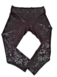 Leggings corti M&S nero argento floreale taglia 18 UK 46 EU interno gamba 18" pre amati - Foto 1 di 11