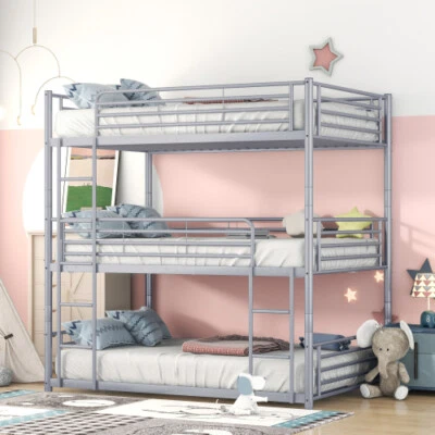 Heavy Duty Metal Triple Bunk Beds Twin/Full Size Platform Bed Frames for Bedroom - Image 1 of 4