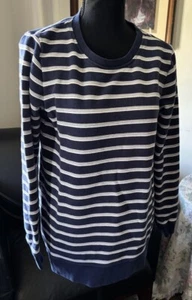 Classic Lands End Serious Sweats Blue Striped Pullover Size Small - Picture 1 of 6