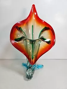 Gato italiano de cristal soplado de Murano estilo púlpito rojo verde y azul Cornucopia - Imagen 1 de 13