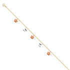 14k Tri Tone Gold Flower Butterfly Charm Bracelet 8''inch Womens Girls