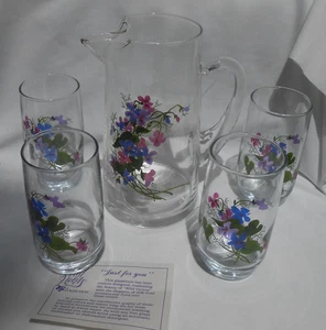 5 Stück AVON WILD VEILCHEN WASSERKRUG GLÄSER BECHER WALSH VINTAGE SIGNIERT - Bild 1 von 3