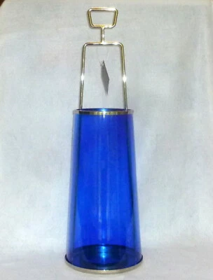 POTTERY BARN New 23" Tall Blue Glass & Metal Luminaria Candle Lantern - Image 1 of 4