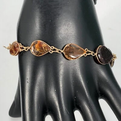 VTG Baltic Honey Brown Amber Caged Beaded Bracelet 7.5 Inches READ - Imagem 1 de 4
