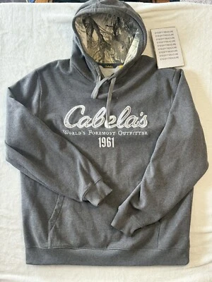 Cabelas Hooded Pullover Sweatshirt Hoodie Mens Small Gray Pocket Hunting  - Image 1 of 4
