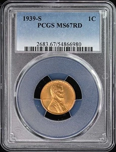 1939-S 1C Lincoln Cent Type 1 Wheat Reverse PCGS MS67RD - Picture 1 of 2