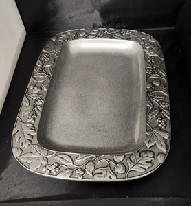 Longaberger Pewter Embossed Falling Leaves Acorns 14” x 10” Serving Tray - Picture 1 of 4