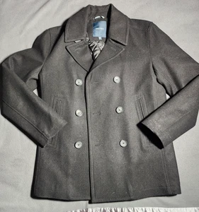 Náutica Wool Pea Coat Jacket Mens Small Double Breast Black Insulated Collared - Picture 1 of 21