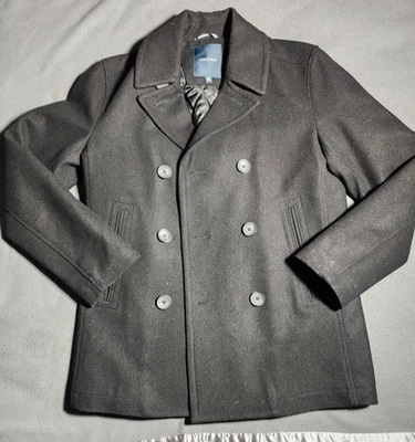 Náutica Wool Pea Coat Jacket Mens Small Double Breast Black Insulated Collared - Image 1 of 4