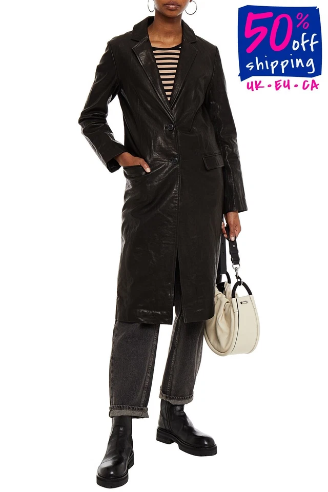 RRP €1708 RAG & BONE Trinity Leather Coat Size L Lined Black Collared - Image 1 of 4