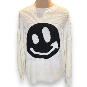 Suéter de gran tamaño cara sonriente talla grande (0X) crema y negro nuevo sin etiquetas  - Imagen 1 de 6