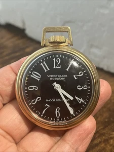 Vtg Westclox Scepter Gold Tone Working Black Dial Wind up Pocket Watch Canada - Picture 1 of 9